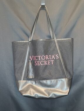 Victoria's Secret Black Tote with Pink Logo and Tassel